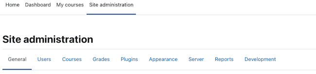 The Moodle Site Administration page