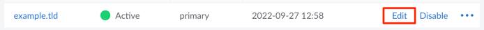 Screenshot of a domain entry with the Edit button highlighted