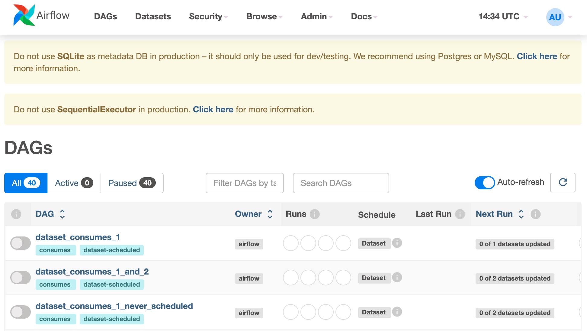 Screenshot of Apache Airflow GUI