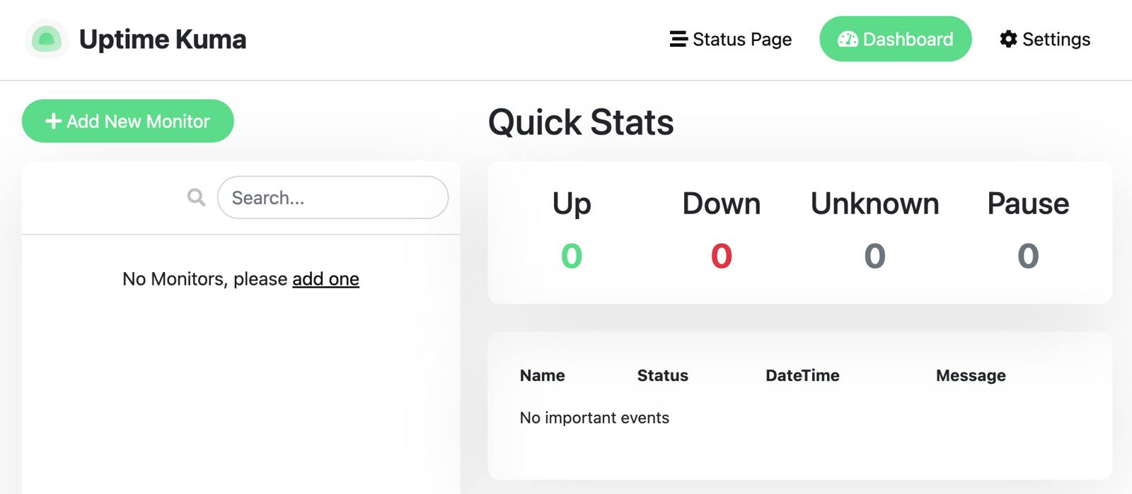 Screenshot of Uptime Kuma dashboard