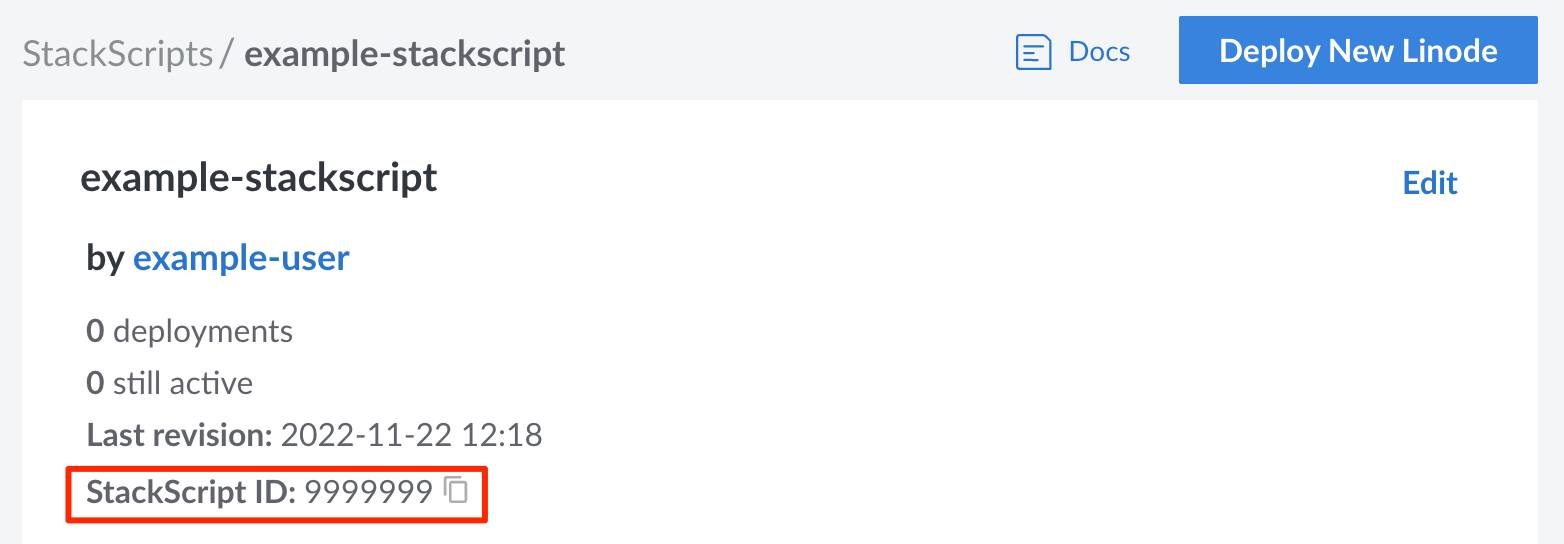 Screenshot of the StackScript ID in the Cloud Manager